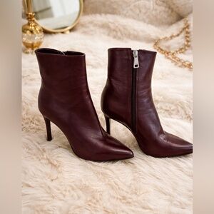 Italian Made Genuine Leather Burgundy Pointed Toe Ankle Boots Stiletto Heel
